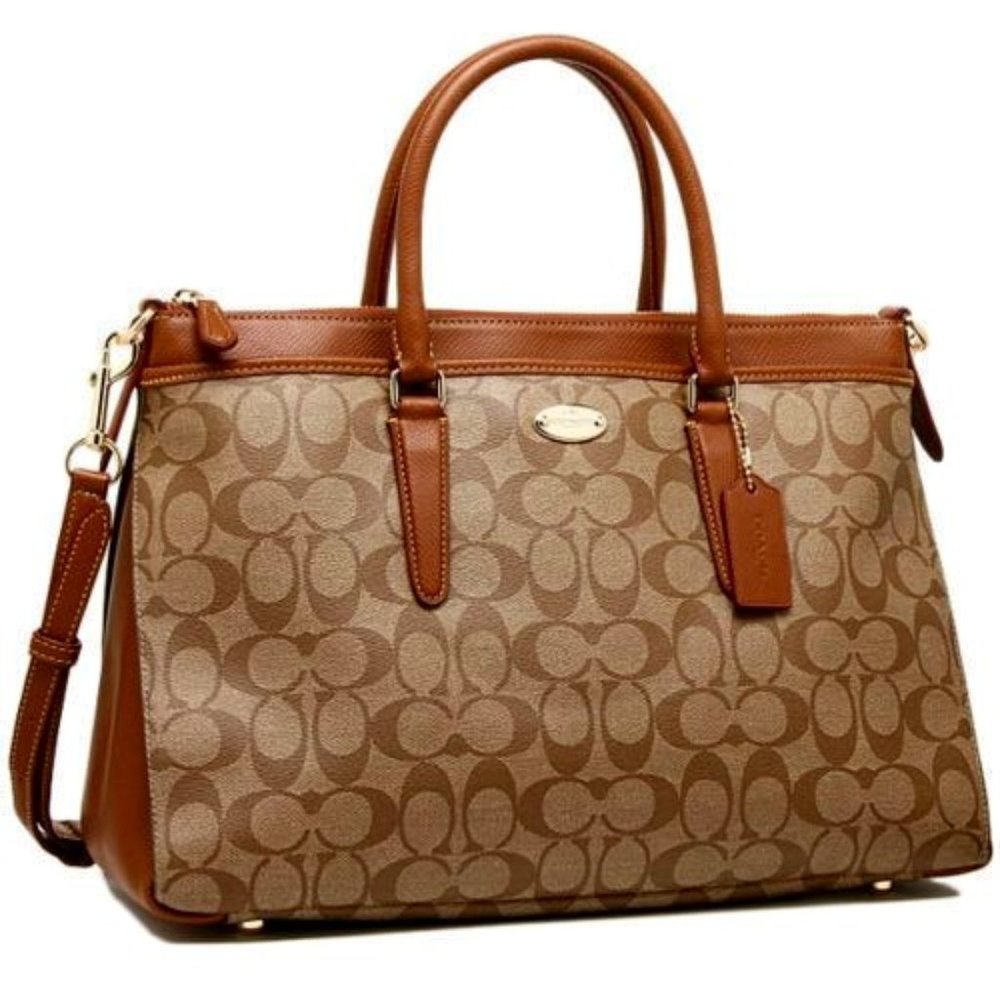 Coach Signature Satchel KHAKI/SADDLE F34617 Morgan